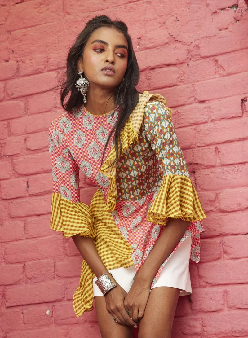 Bhanuni by Jyoti LEMONADE PINK & INDIAN RED TOP