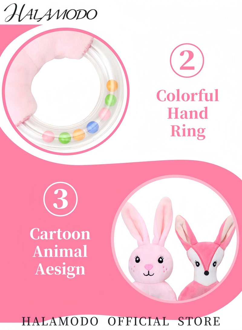 HALAMODO Cartoon Animal Hand Ring Cottontail Plush Stuffed Animal Bunny Shaker Toy Ring Rattle Plush Stuffed Animal Soft Rattles for Infant  - Image 5