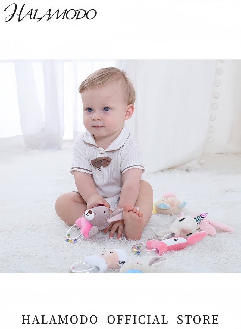 HALAMODO Cartoon Animal Hand Ring Cottontail Plush Stuffed Animal Bunny Shaker Toy Ring Rattle Plush Stuffed Animal Soft Rattles for Infant  - Image 2