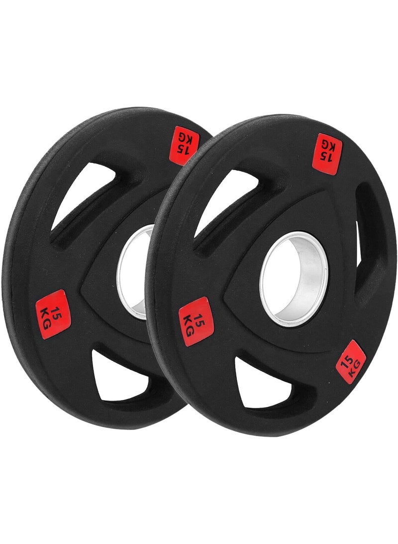 Olympic Weight Plates Pair Rubber Coated Tri-Grip Handles | Solid Cast Iron Barbell Discs 2-Inch Hole | Gym Equipment for Home Workout, Strength Training, Muscle Building, Squats, Bench Press & Deadlifts - Image 1