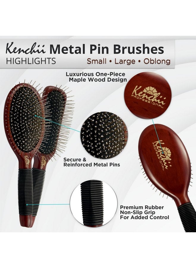 Kenchii Pet Grooming Metal Pin Brush | Solid Wood, Non-Slip Grip Detangling and Shedding Tool for Long or Short Haired Pets - Large Oblong Size - Image 3