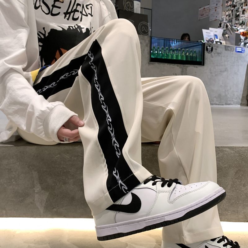 بنطلون كاجوال للرجال بأسلوب أمريكي ريترو مع حروف جانبية، بنطلون مستقيم بأسلوب كوري، موضة الشارع العصرية، علامة تجارية عصرية، بنطلون واسع الساق - Image 3