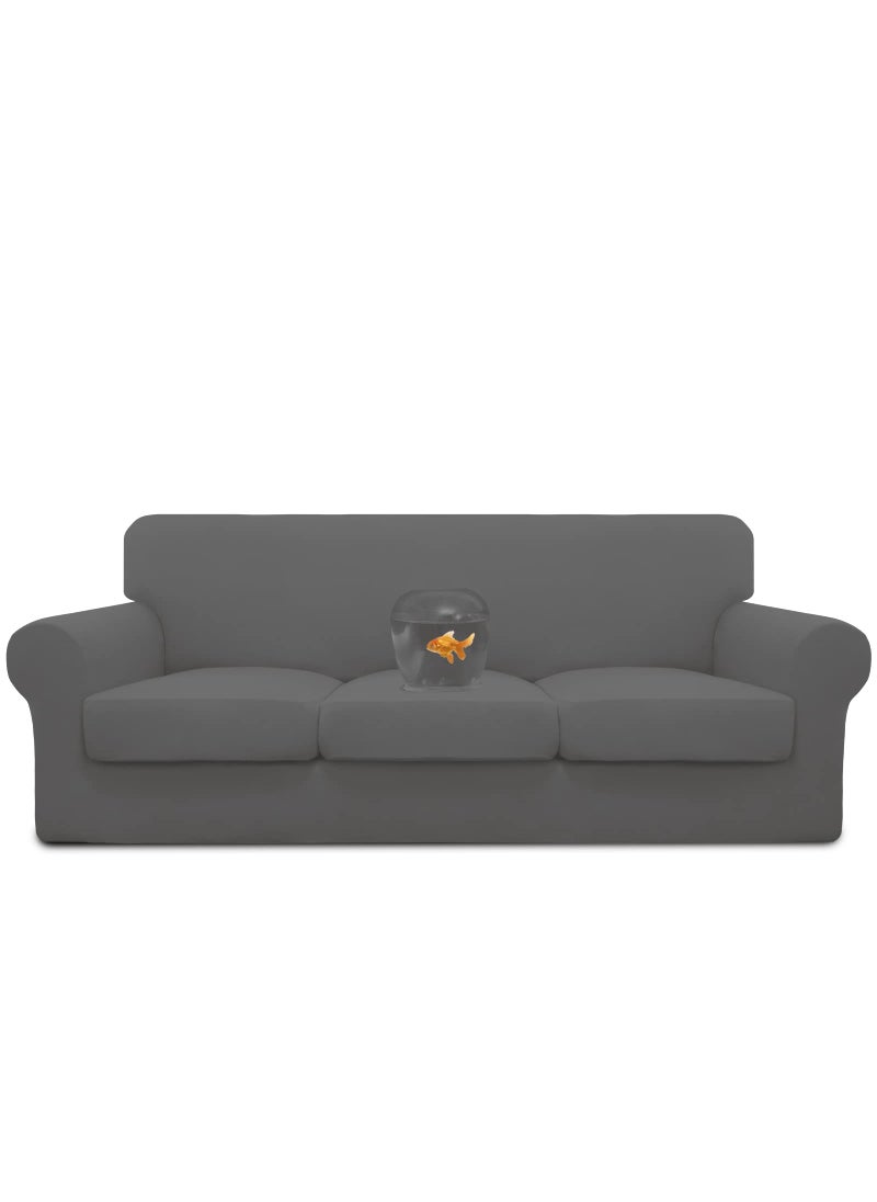 Easy-Going EasyGoing 100 Dual Waterproof 4 Pieces Stretch Soft Couch Cover for Dogs Sofa Slipcover for 3 Separate Cushion Couch Leakproof Furniture Protector for Kids Pets Gray 