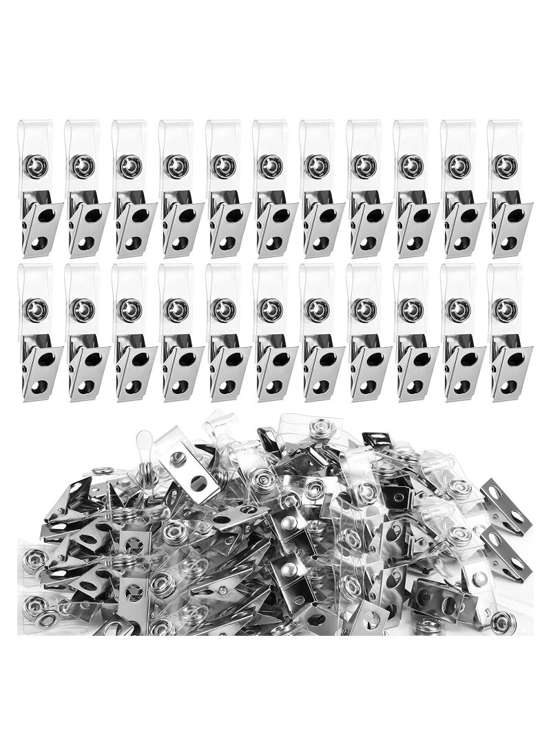 SYOSI Metal Badge Clips ID Badge Clips Double Hole Badge Clips with Clear PVC Straps Name Tag Clips ID Strap Clip for ID Cards and Badge Holders, Office School Supplies (100)  - Image 1