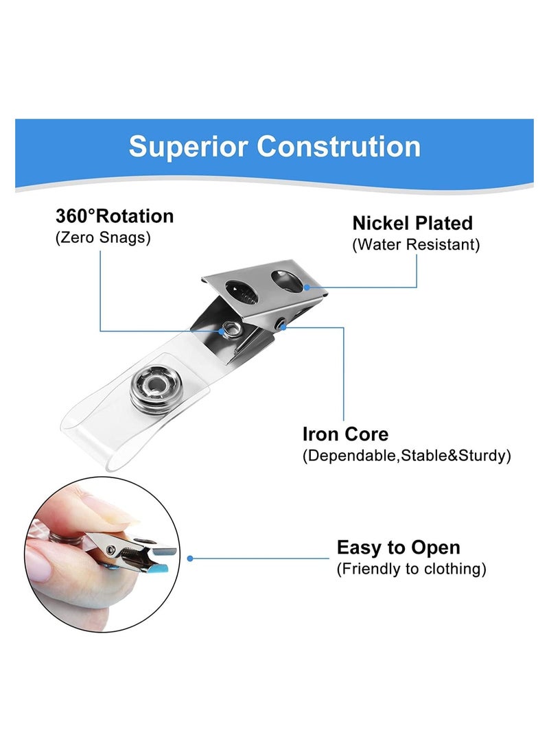 SYOSI Metal Badge Clips ID Badge Clips Double Hole Badge Clips with Clear PVC Straps Name Tag Clips ID Strap Clip for ID Cards and Badge Holders, Office School Supplies (100)  - Image 2