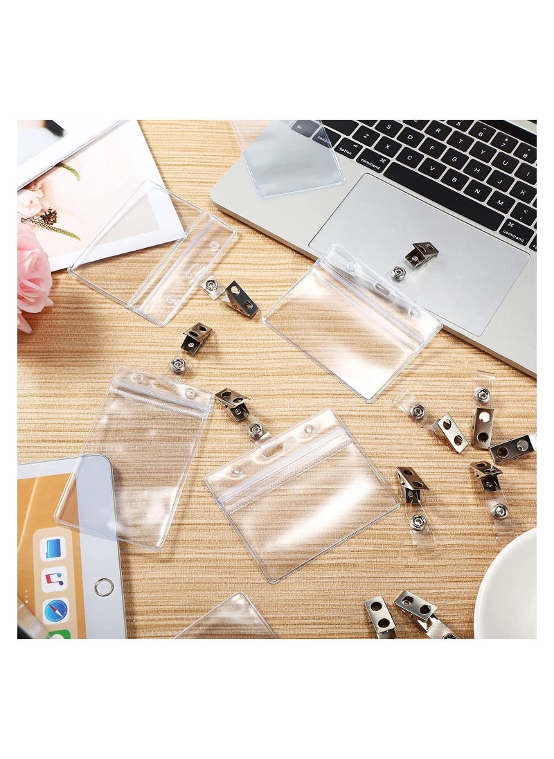 SYOSI Metal Badge Clips ID Badge Clips Double Hole Badge Clips with Clear PVC Straps Name Tag Clips ID Strap Clip for ID Cards and Badge Holders, Office School Supplies (100)  - Image 5