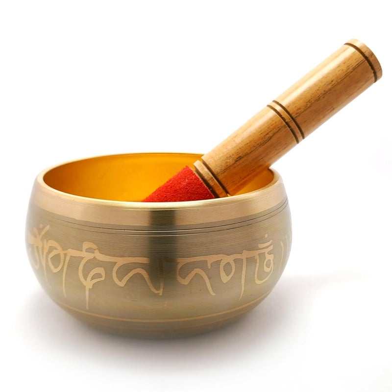 Uv Creation Tibetan Singing Bowl 4" Meditation Bowl With Gautam Buddha Design Material Brass (GOLD) - Image 1
