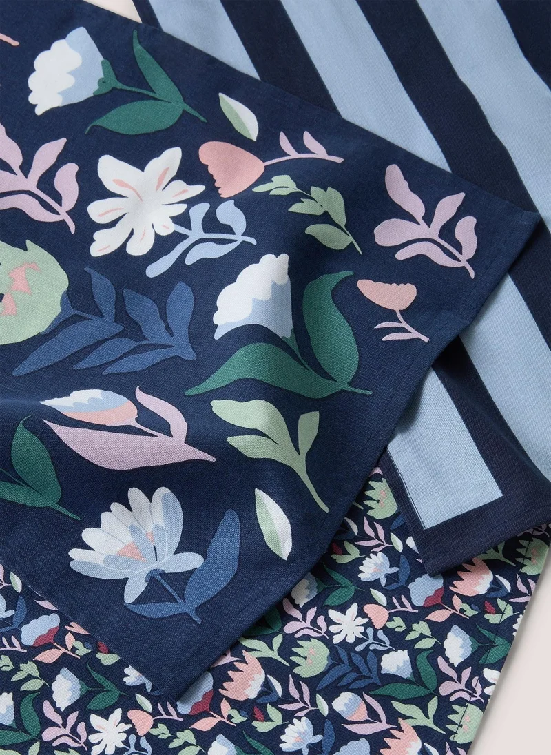 Matalan 3 Pack Navy Floral Tea Towels