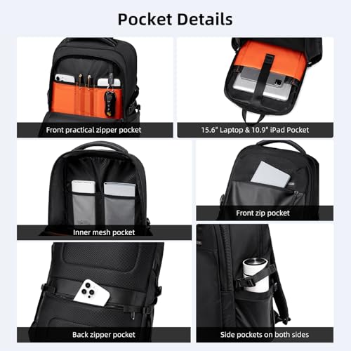 GOLDEN WOLF Laptop Backpack for Men 18L Sleek 15.6-inch Office Laptop Bag Water-resistant Padded Backpack with Hidden Back Pocket, Casual Daypack for Travel Business Daily Use,Black - Image 3