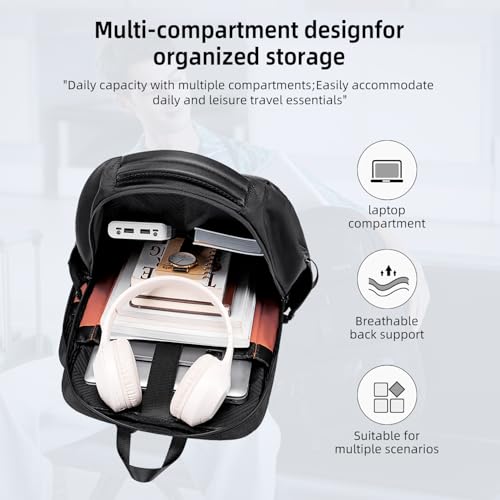 GOLDEN WOLF Laptop Backpack for Men 18L Sleek 15.6-inch Office Laptop Bag Water-resistant Padded Backpack with Hidden Back Pocket, Casual Daypack for Travel Business Daily Use,Black - Image 2