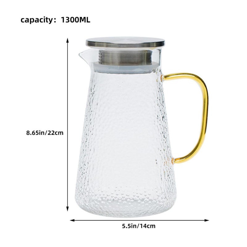 1300ml Hammered Glass Carafe With Stainless Steel Lid Cool Resistant Juice Pitcher - Image 3