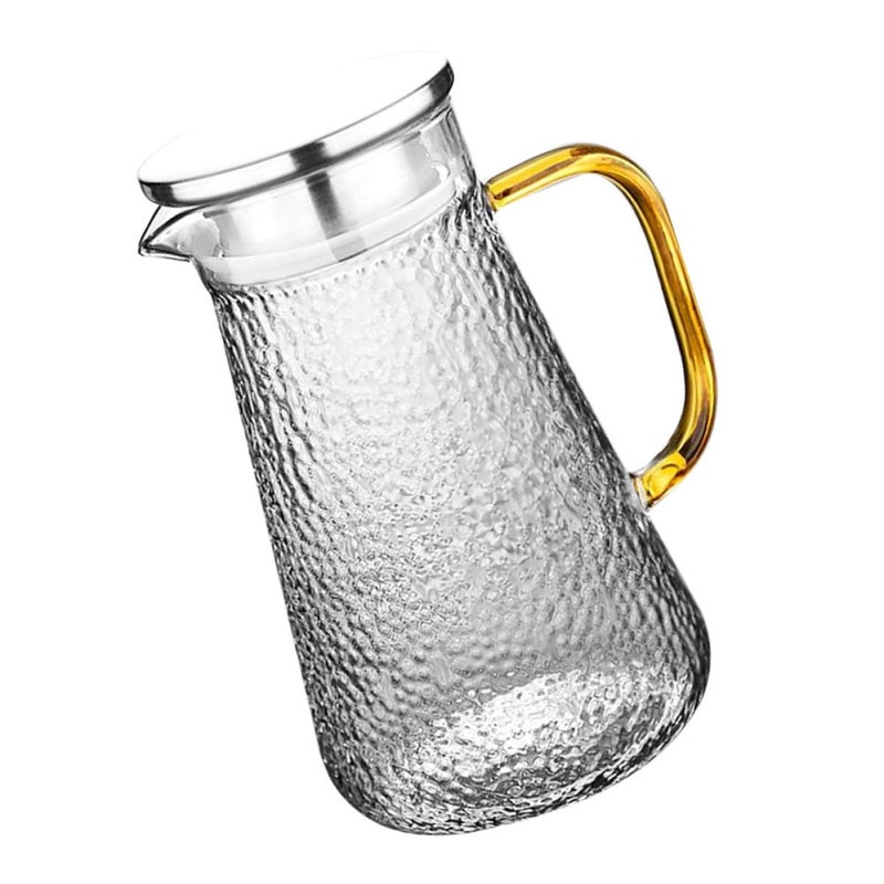 1300ml Hammered Glass Carafe With Stainless Steel Lid Cool Resistant Juice Pitcher - Image 2