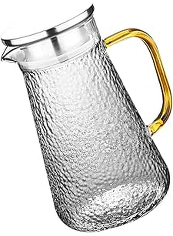 1300ml Hammered Glass Carafe With Stainless Steel Lid Cool Resistant Juice Pitcher - Image 1