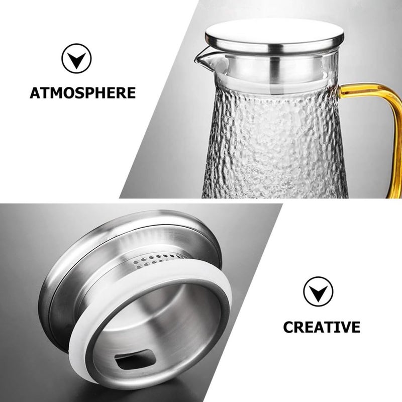 1300ml Hammered Glass Carafe With Stainless Steel Lid Cool Resistant Juice Pitcher - Image 4