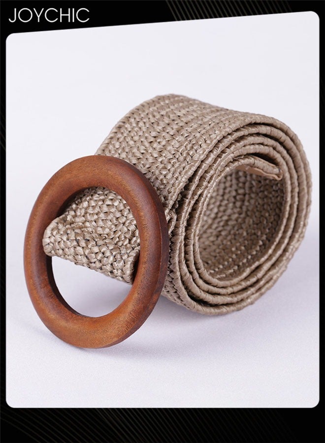 Korean Style Women Versatile Round Buckle Woven Belt for Daily