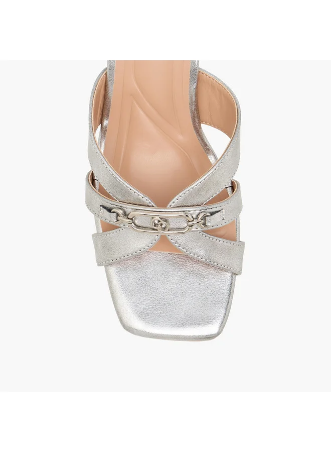 سيليست Women's Solid Slip-On Cross Strap Sandals with Metal Accent