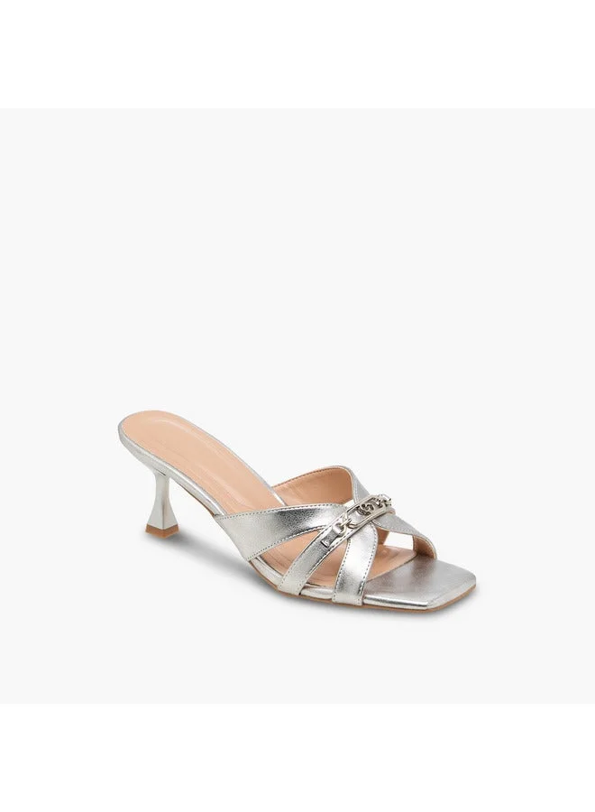 سيليست Women's Solid Slip-On Cross Strap Sandals with Metal Accent