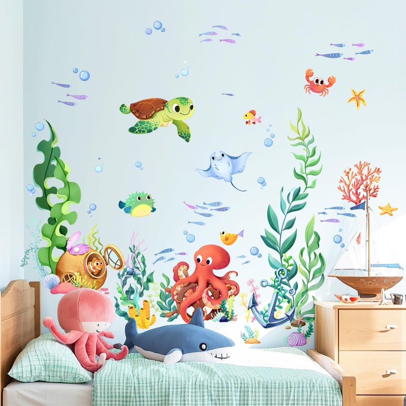 Supzone Under The Sea Wall Decals Ocean Fish Seaweed Sea Turtle Octopuses Wall Stickers for Kids Toddlers Bedroom Living Room Baby Nursery Wall Decor - Image 4