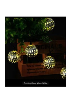 BLUE CORAL 30 LED Moroccan Hollow Metal Ball String Solar Light Operated for Wall Home Hanging Bedroom Tree Birthday Party Decoration Items, Warm Light  - Image 1