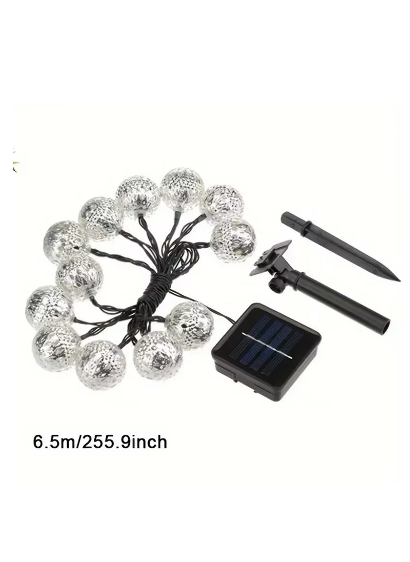 BLUE CORAL 30 LED Moroccan Hollow Metal Ball String Solar Light Operated for Wall Home Hanging Bedroom Tree Birthday Party Decoration Items, Warm Light  - Image 3