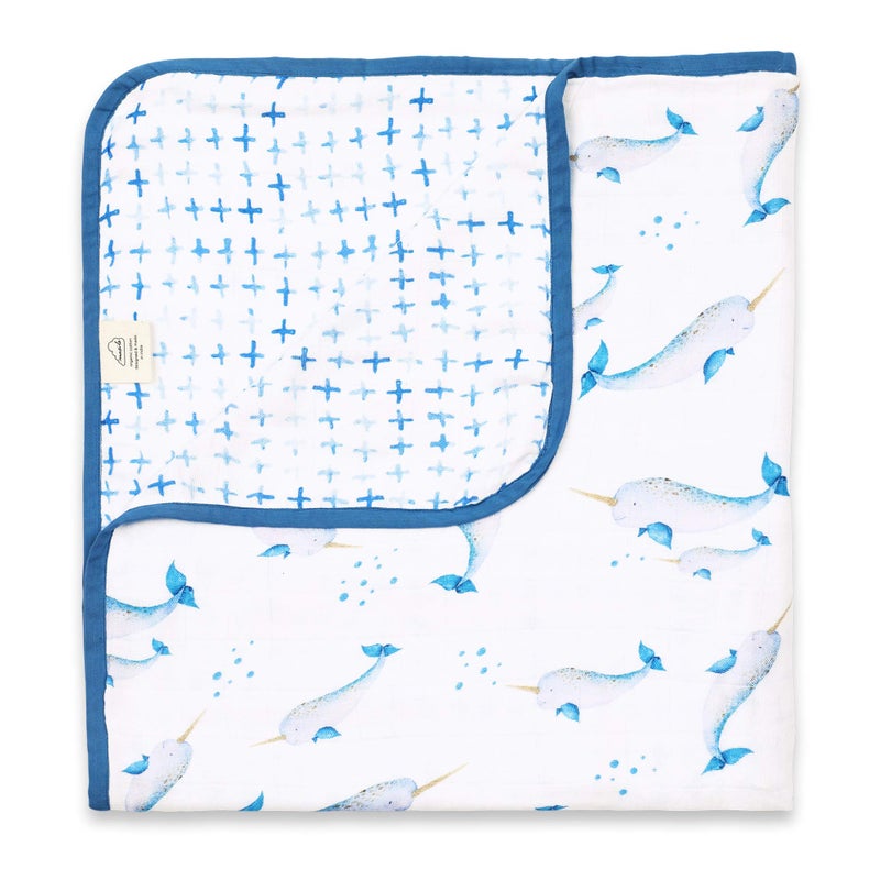 Masilo Bamboo Muslin Modern Newborn Baby Blanket, Pack of 1 Unisex - Narwhal Blue - Image 1
