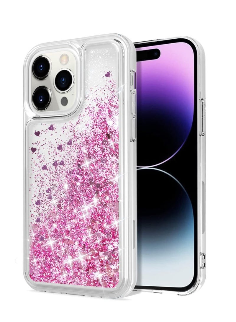 كايس كلوب جراب سائل لامع لهاتف iPhone 16 Pro Max - تصميم قلب وردي لامع، مقاوم للصدمات، غطاء شفاف من مادة TPU، مقاس 6.7 بوصة - Image 1