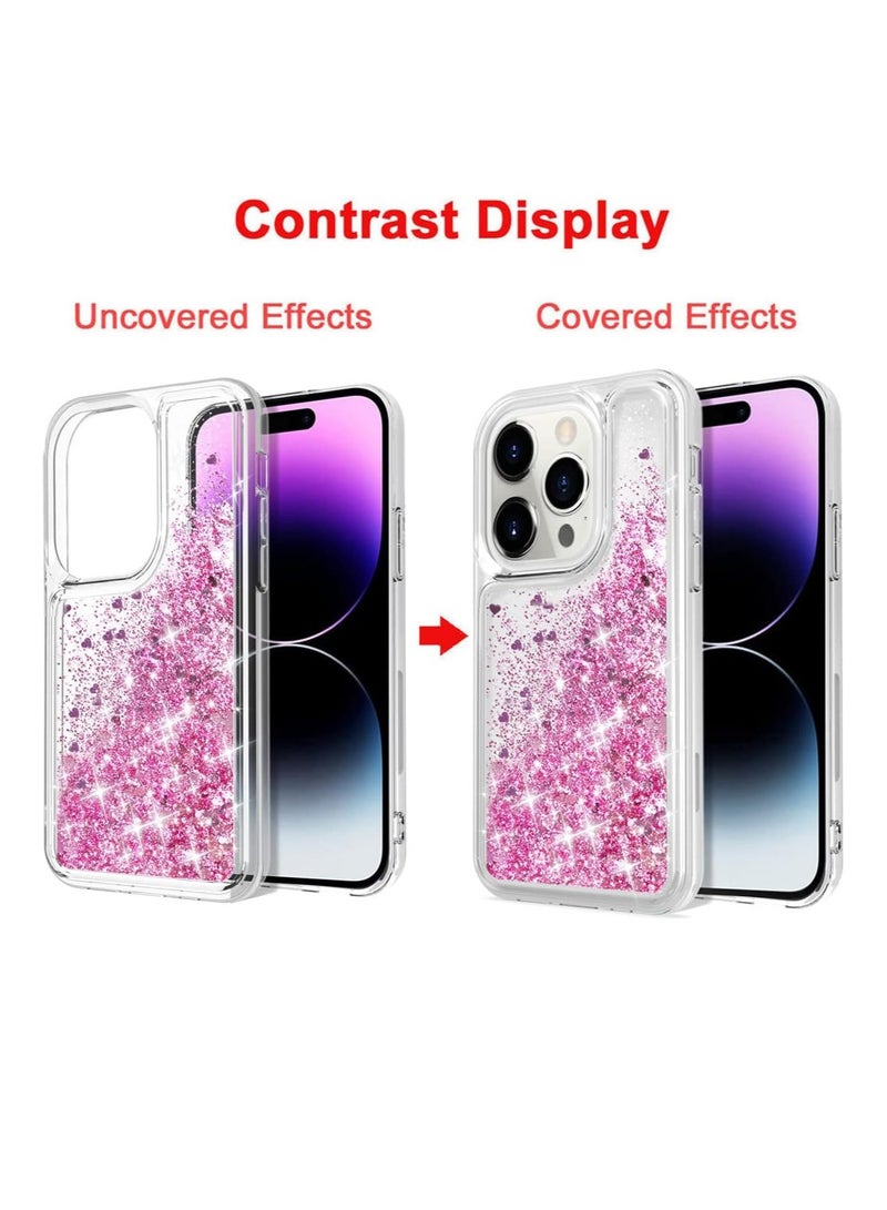 كايس كلوب جراب سائل لامع لهاتف iPhone 16 Pro Max - تصميم قلب وردي لامع، مقاوم للصدمات، غطاء شفاف من مادة TPU، مقاس 6.7 بوصة - Image 3