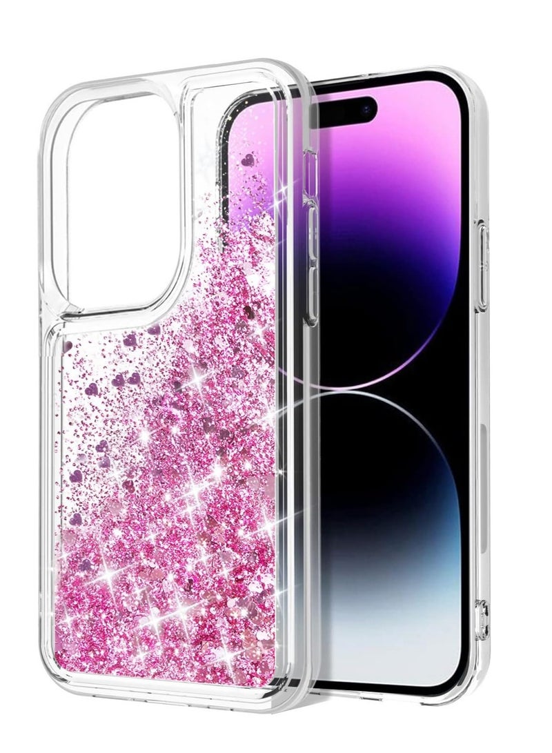 كايس كلوب جراب سائل لامع لهاتف iPhone 16 Pro Max - تصميم قلب وردي لامع، مقاوم للصدمات، غطاء شفاف من مادة TPU، مقاس 6.7 بوصة - Image 4