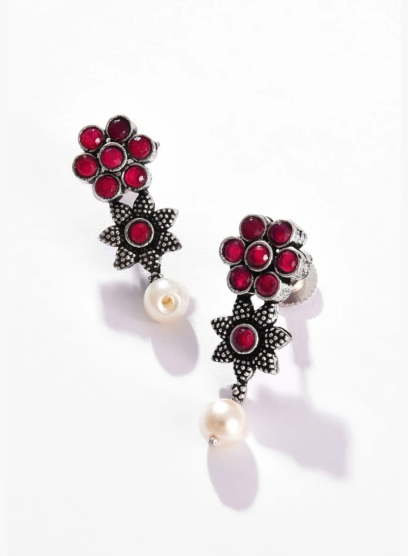 SOHI Silver Plated Designer Stone Necklace and Earring Set