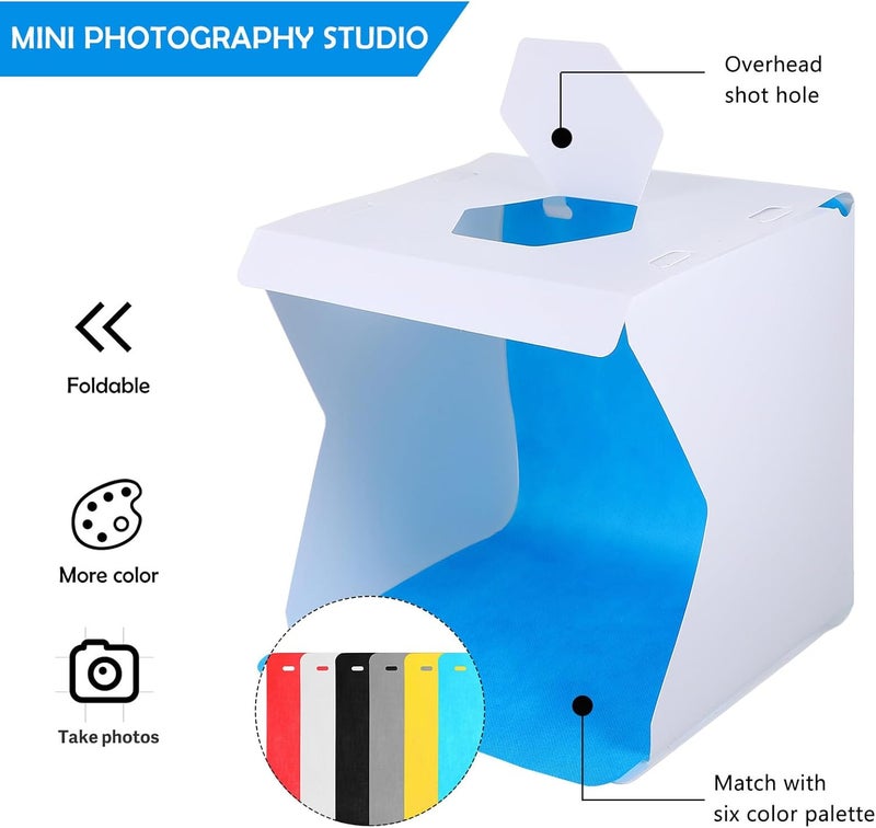 Zerodeko 20cm LED Mini Photo Lightbox Photography Tent with Folding Design, Backdrops Included, Portable Photo Studio Kit for Jewelry and Small Product Shooting - Image 3