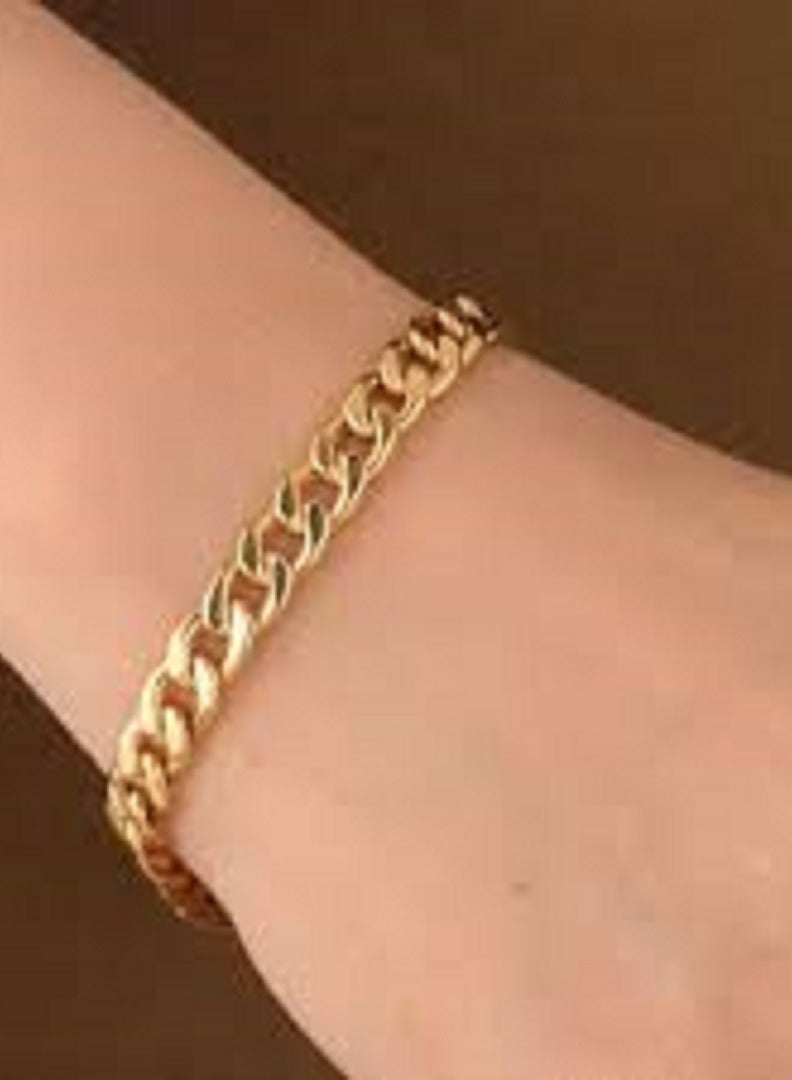 Stainless Steel  Cuban Link Chain Bracelet, Gold-Tone