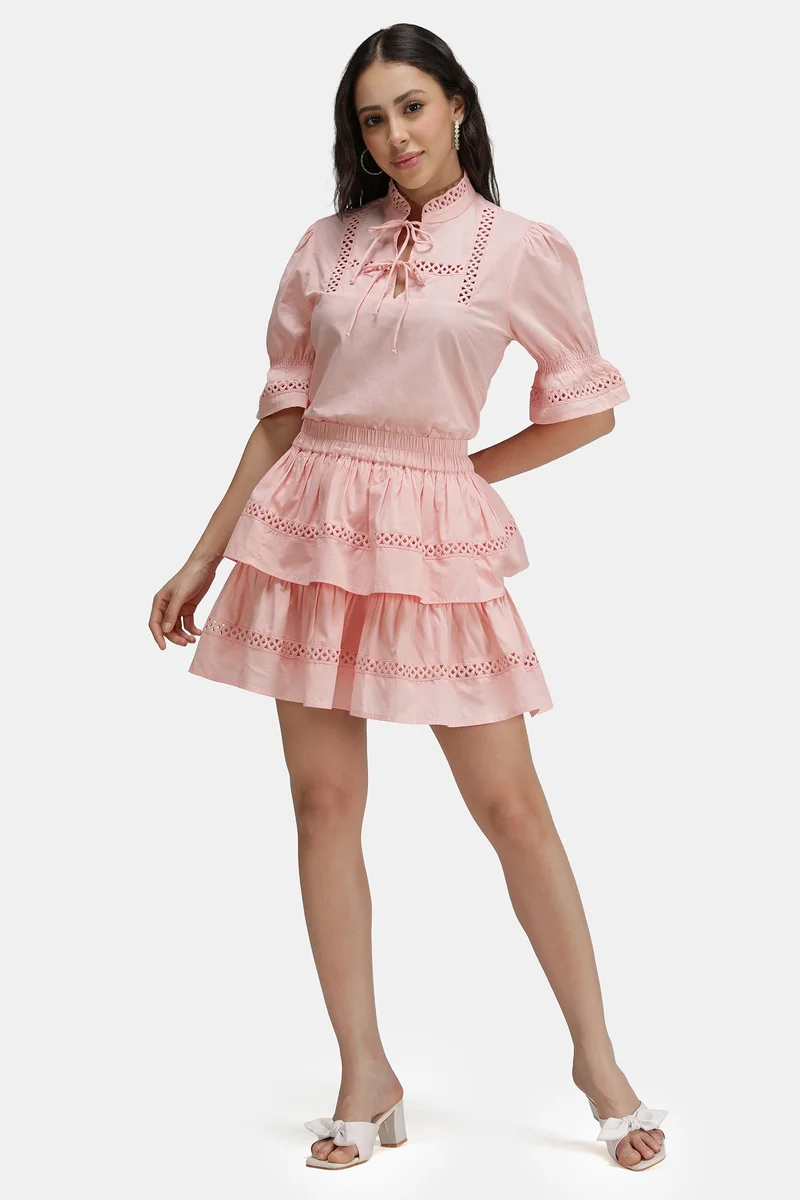 Virgio Solid Cotton Lace Co-Ord Set for Women