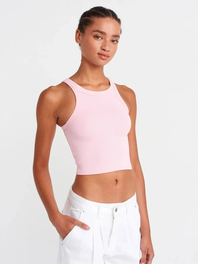 ديلفين DILVIN Ribbed Cotton-blend Sleeveless Crop Top