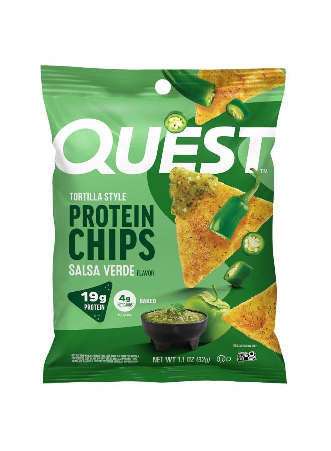 Quest Nutrition Tortilla Style Protein Chips, Salsa Verde, 19g of Protein, 4g Net Carbs, Gluten Free, 1.1 Ounce (Pack of 12) - Image 1