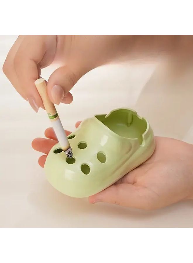 Creative Shoe Shaped Ashtray Glossy Glaze Finish Irregular Oval Design Dual Use Decorative Desktop Accessory For Home Office Green - Image 5