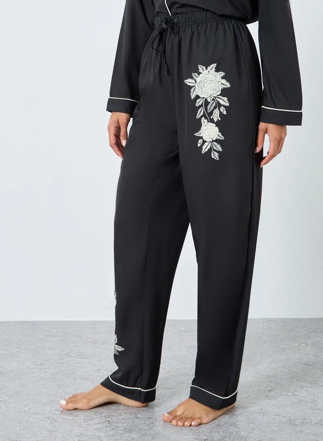 Styli Styli Placement Floral Button Through Shirt and Pyjama Set