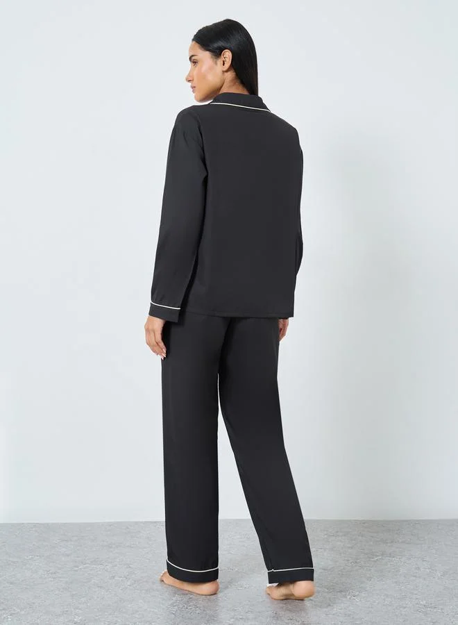 Styli Styli Placement Floral Button Through Shirt and Pyjama Set