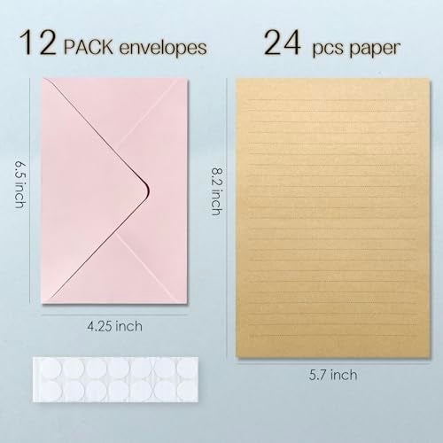 Tuhangcc Premium Velvet-Touch Stationery Set with Unique Design Colors - Best Paper and Elegant 4x6 Envelopes (24 Writing Sheets + 12 Envelopes) for Love Letters and Party Invitations (Pink) - Image 5