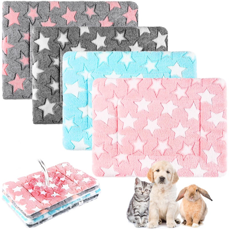 Haull 4 Pcs Waterproof Guinea Pig Bedding Guinea Pig Bed Plush Cage Liners Soft Rabbit Dog Cat Mat Reversible Cozy Winter Animal Pee Pad Hamster Bunny Mat Accessory(Cute Star,13 x 18.5 Inch) - Image 1