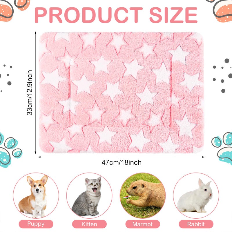 Haull 4 Pcs Waterproof Guinea Pig Bedding Guinea Pig Bed Plush Cage Liners Soft Rabbit Dog Cat Mat Reversible Cozy Winter Animal Pee Pad Hamster Bunny Mat Accessory(Cute Star,13 x 18.5 Inch) - Image 2