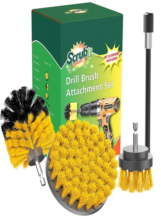 SCRUBIT Drill Brush Attachment Set - Power Scrubber Tile and Grout Tool - Use for Kitchen, Shower, Bathtub and Floor Surface - All Purpose Household Cleaning Kit Includes 3 Brushes with A Bit Extender - Image 1
