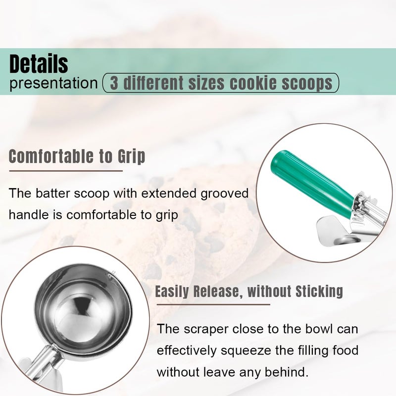 Saebye Cookie Scoop Set, Ice Cream Scoop Set, Cookie Scoops for Baking, Multiple Size Large-Medium-Small Size Disher, Professional 18/8 Stainless Steel Cupcake Scoop - Image 4