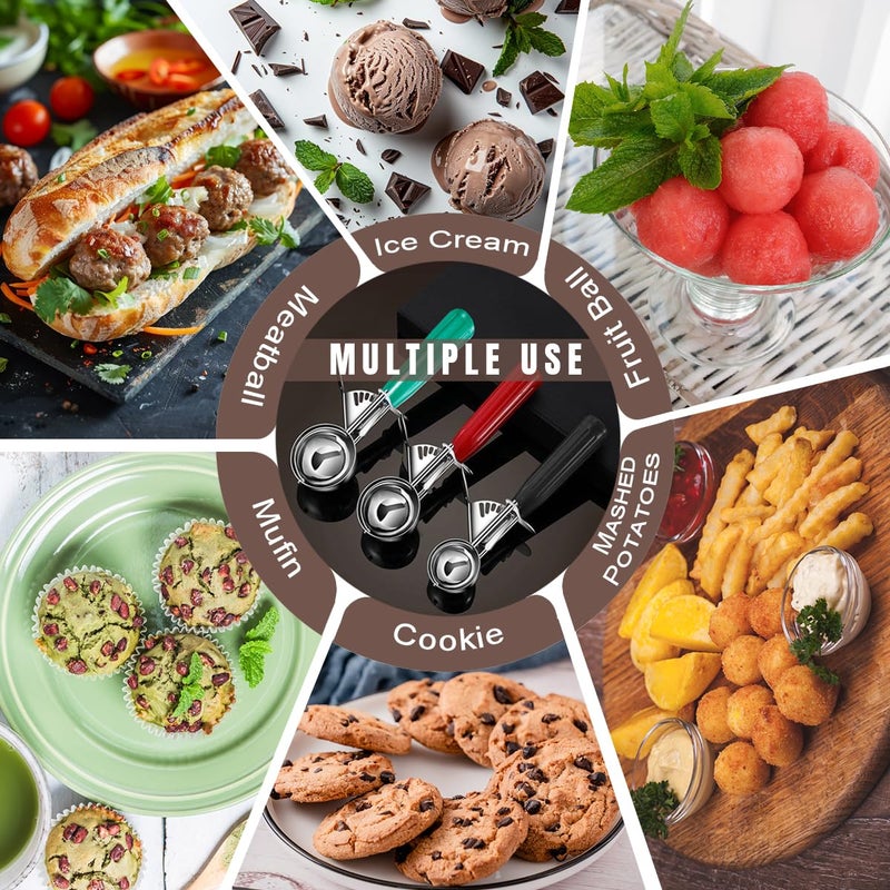 Saebye Cookie Scoop Set, Ice Cream Scoop Set, Cookie Scoops for Baking, Multiple Size Large-Medium-Small Size Disher, Professional 18/8 Stainless Steel Cupcake Scoop - Image 5