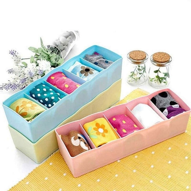 JAPP JAPP 5 Cells Plastic Clothes Storage Box Organizer Tie Bra Socks Drawer Cosmetic Divider Tidy Organization Cremalheira Armazenamento Set of 5 Multi Color  - Image 5