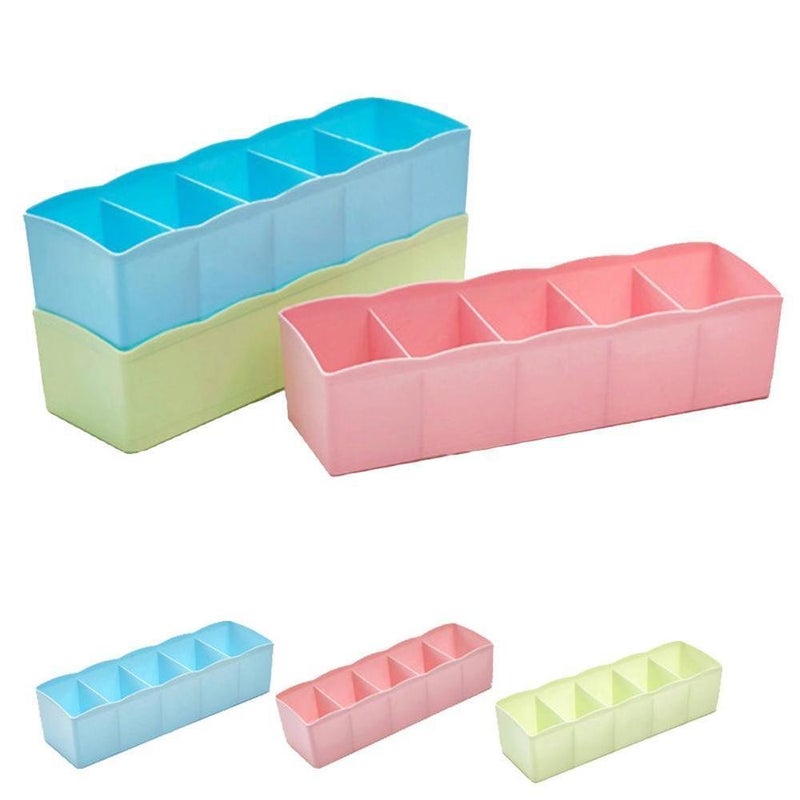 JAPP JAPP 5 Cells Plastic Clothes Storage Box Organizer Tie Bra Socks Drawer Cosmetic Divider Tidy Organization Cremalheira Armazenamento Set of 5 Multi Color  - Image 4