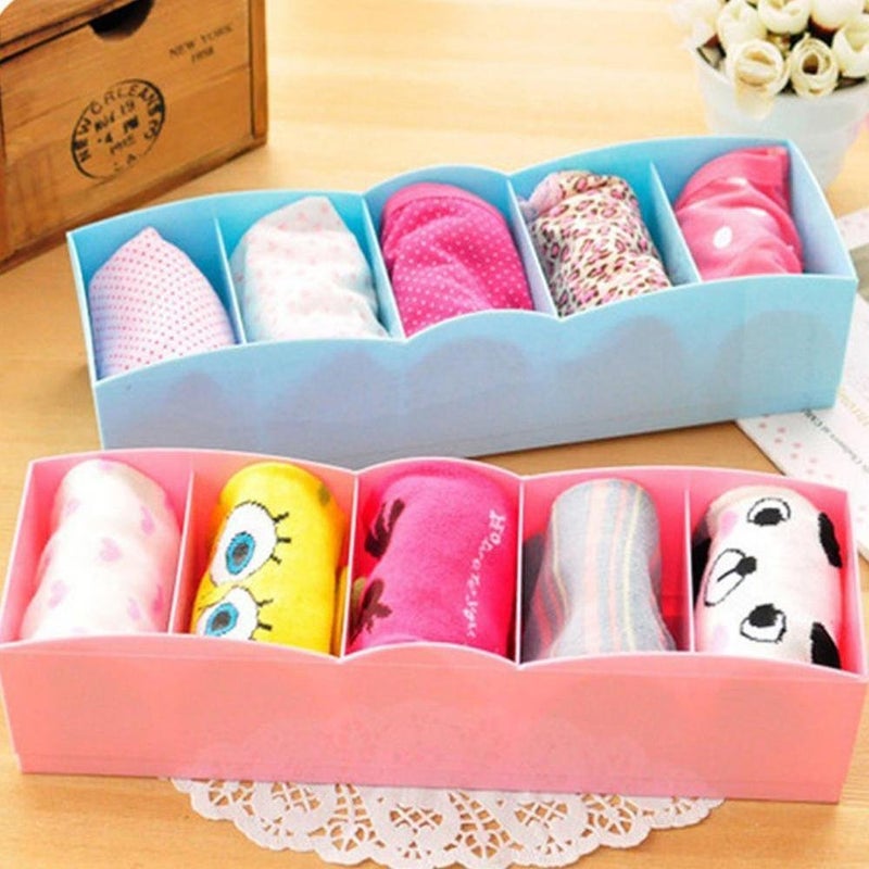 JAPP JAPP 5 Cells Plastic Clothes Storage Box Organizer Tie Bra Socks Drawer Cosmetic Divider Tidy Organization Cremalheira Armazenamento Set of 5 Multi Color  - Image 3
