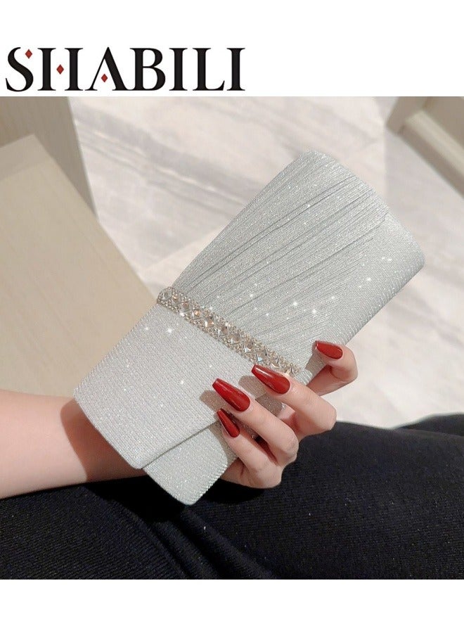 SHABILI Women's Sparkling Evening Clutch Bag, Ladies Designer Chain Banquet Package Handbag Tote Bags Shoulder Bag, Casual Solid Color Crossbody Bag Satchel Bag Side Bag Carry Bag for College Students  - Image 1