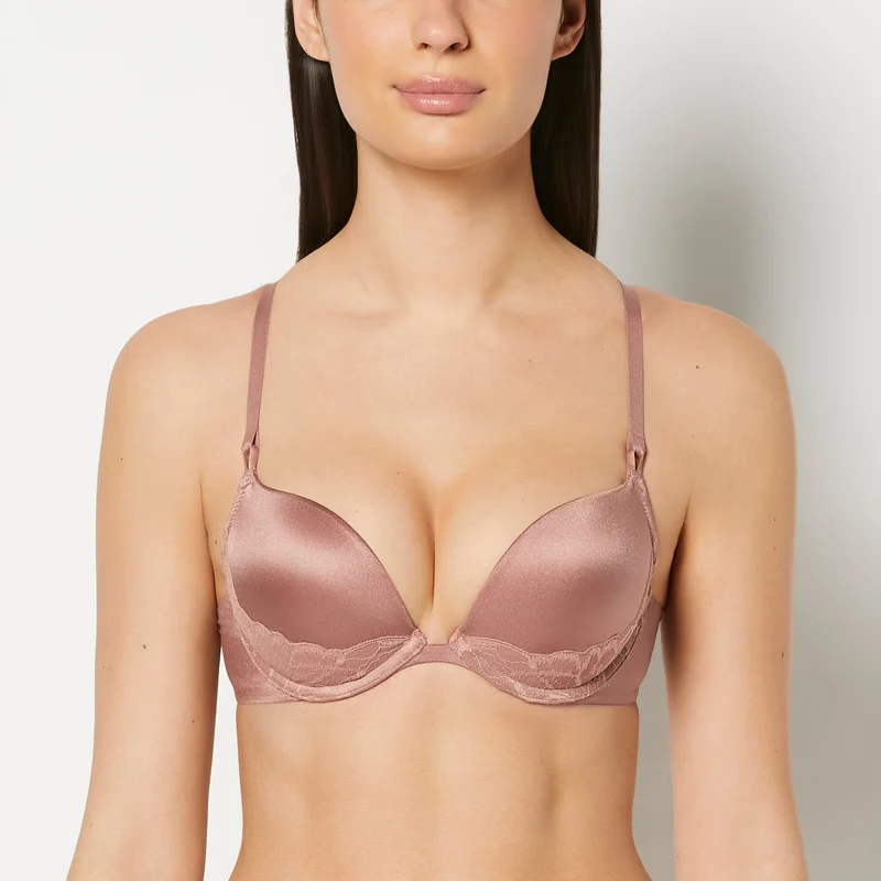 لا سينزا La Senza Push Up Plunge Bra With Lush Lace Piecing In Deer