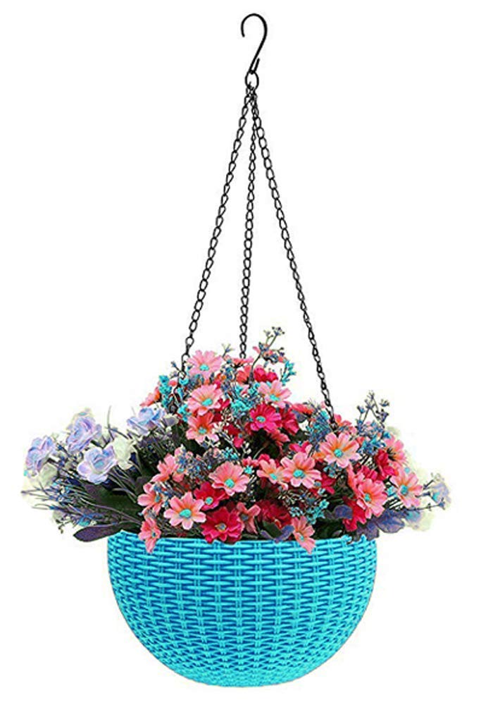 Bianco Round Rattan Woven Hanging Planters with Hanging Chain, Hanging Pots for Plants Balcony (Light Blue, Set of 5, 7.1x4.8 Inch) - Image 2
