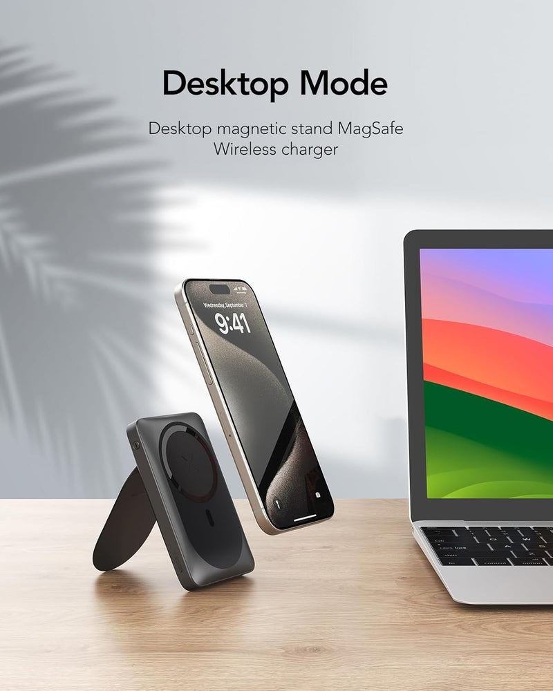 VEGER Magnetic Wireless Power Bank 10000mAh with stand, Portable Charger PD 20W Fast Charging with USB-C & USB Outputs,Slim power bank for iPhone 15/14 Series and Android,etc - Image 4